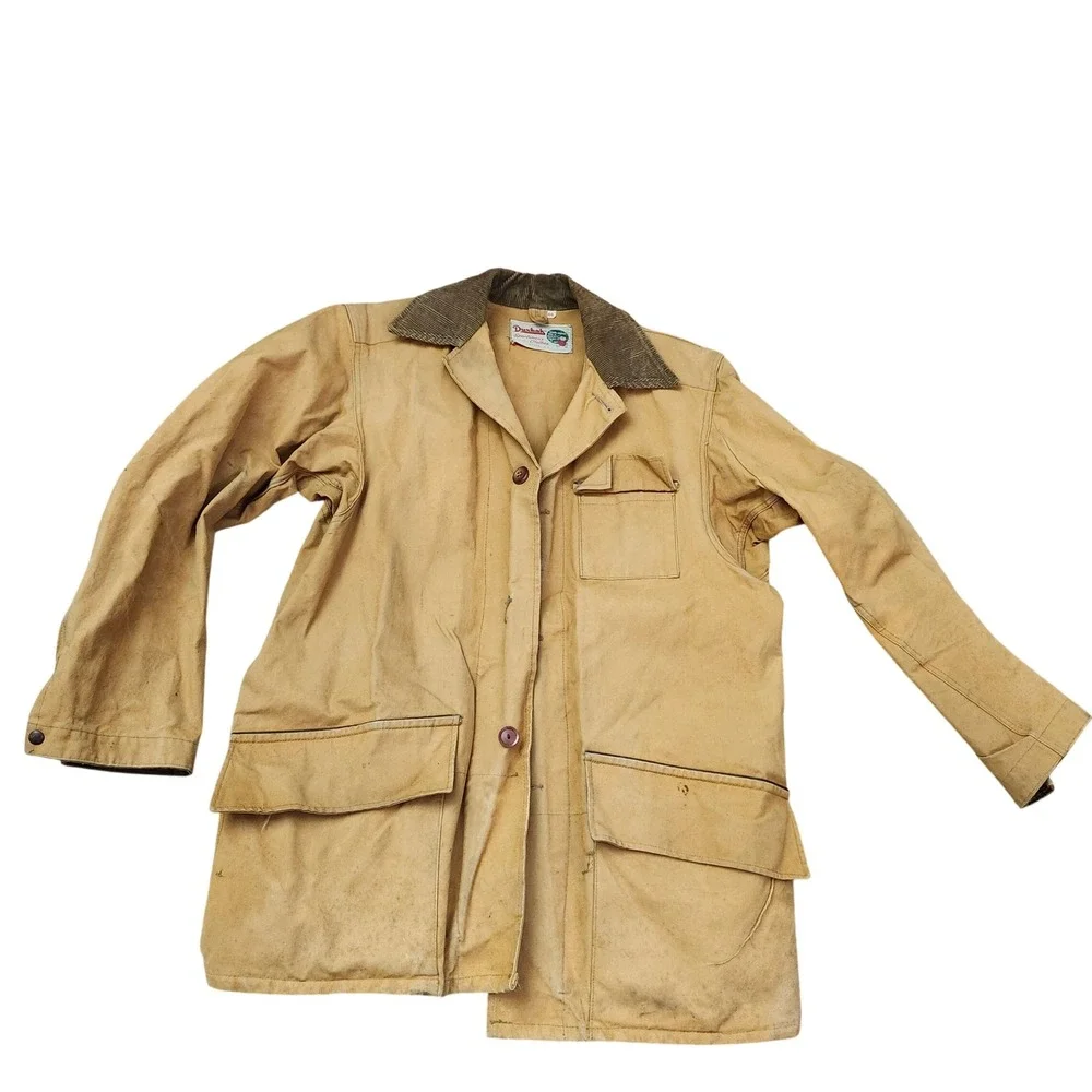 Vintage Duxbak Duck Canvas Hunting Jacket Tan‎ Corduroy Collar Mens 40 Gorpcore